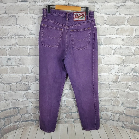 Vintage 80s Ribcage High Waist Jeans Taper Leg Cotton Purple Size 33Tag-29W - Picture 8 of 11